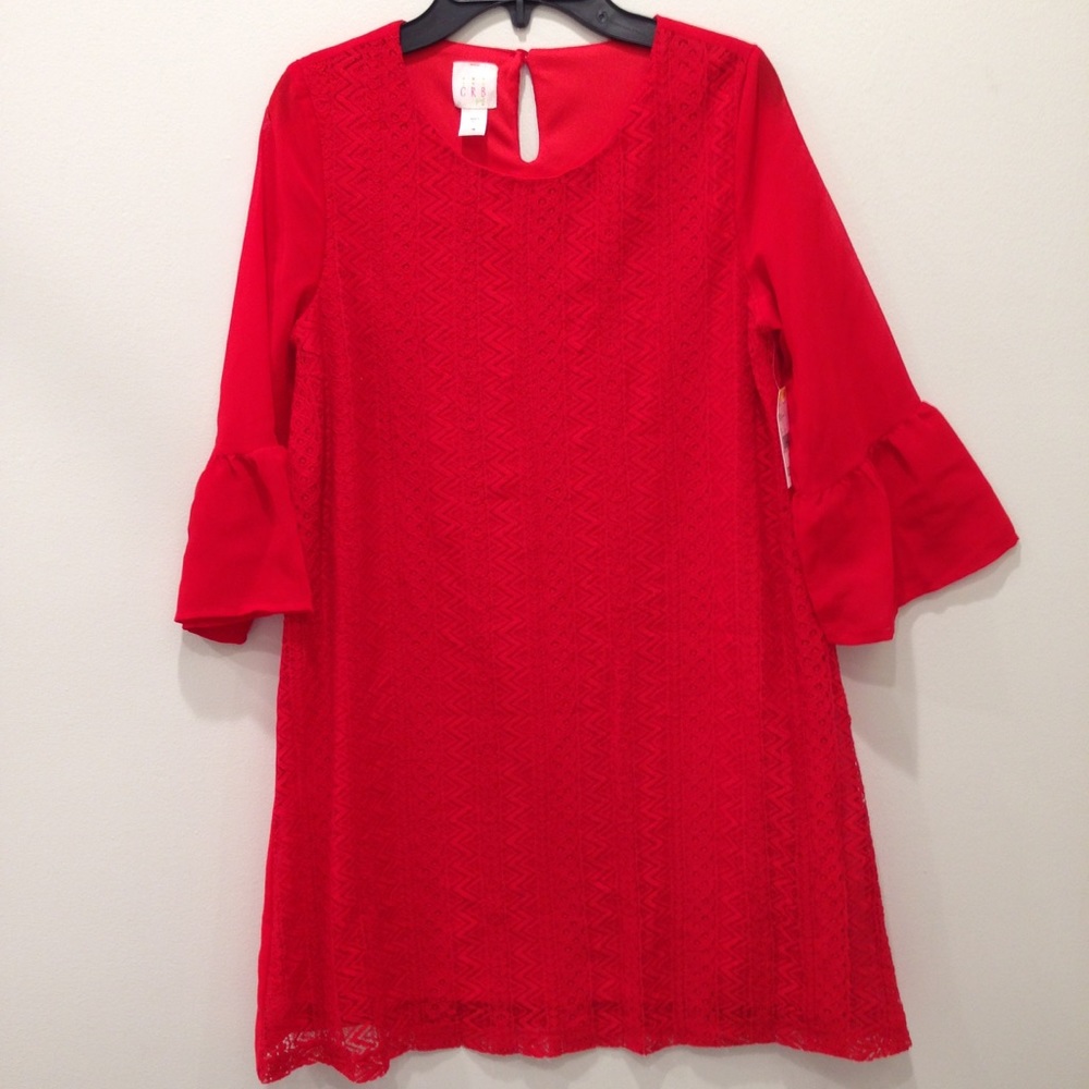 NWT Girls Lace Chiffon Dress - Racer Red